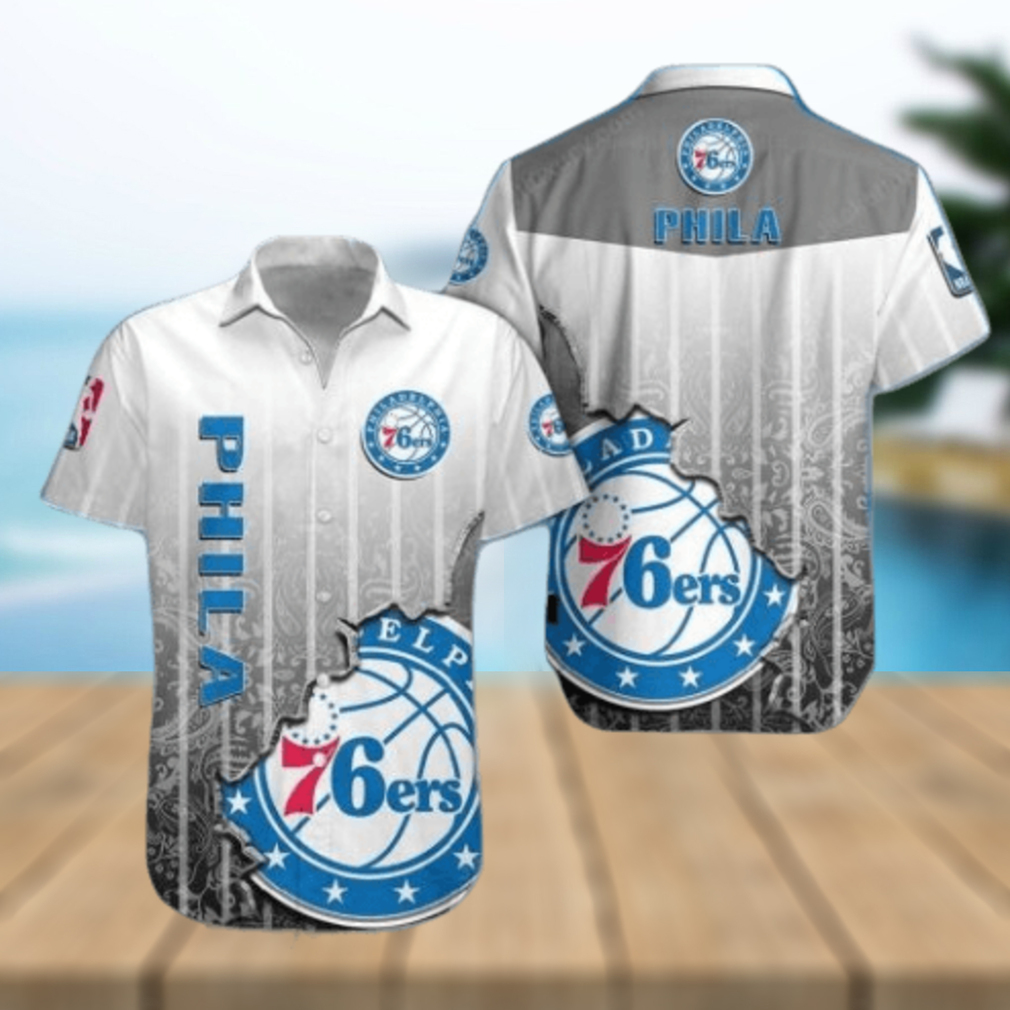 NBA Philadelphia 76Ers Light Gray Scratch Hawaiian Shirt - Limotees