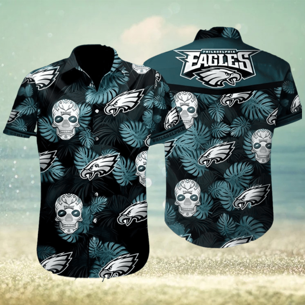 NFL Philadelphia Eagles Skull Dark Green and Black Hawaiian Shirt - Limotees