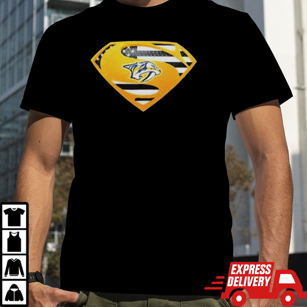 Nashville Predators USA Flag Inside Superman T-Shirt