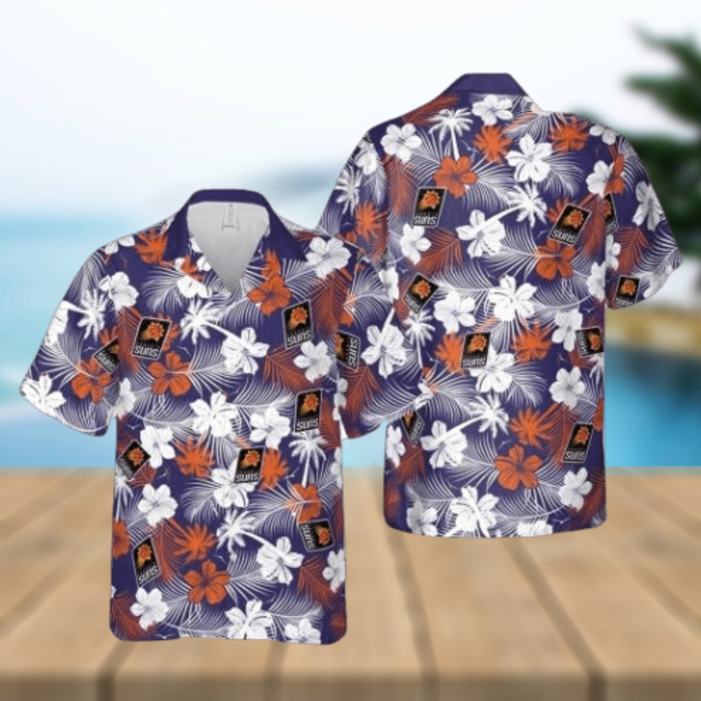 Nba Phoenix Suns White Orange Tropical Flowers Trendy Hawaiian Shirt Aloha Shirt - Limotees