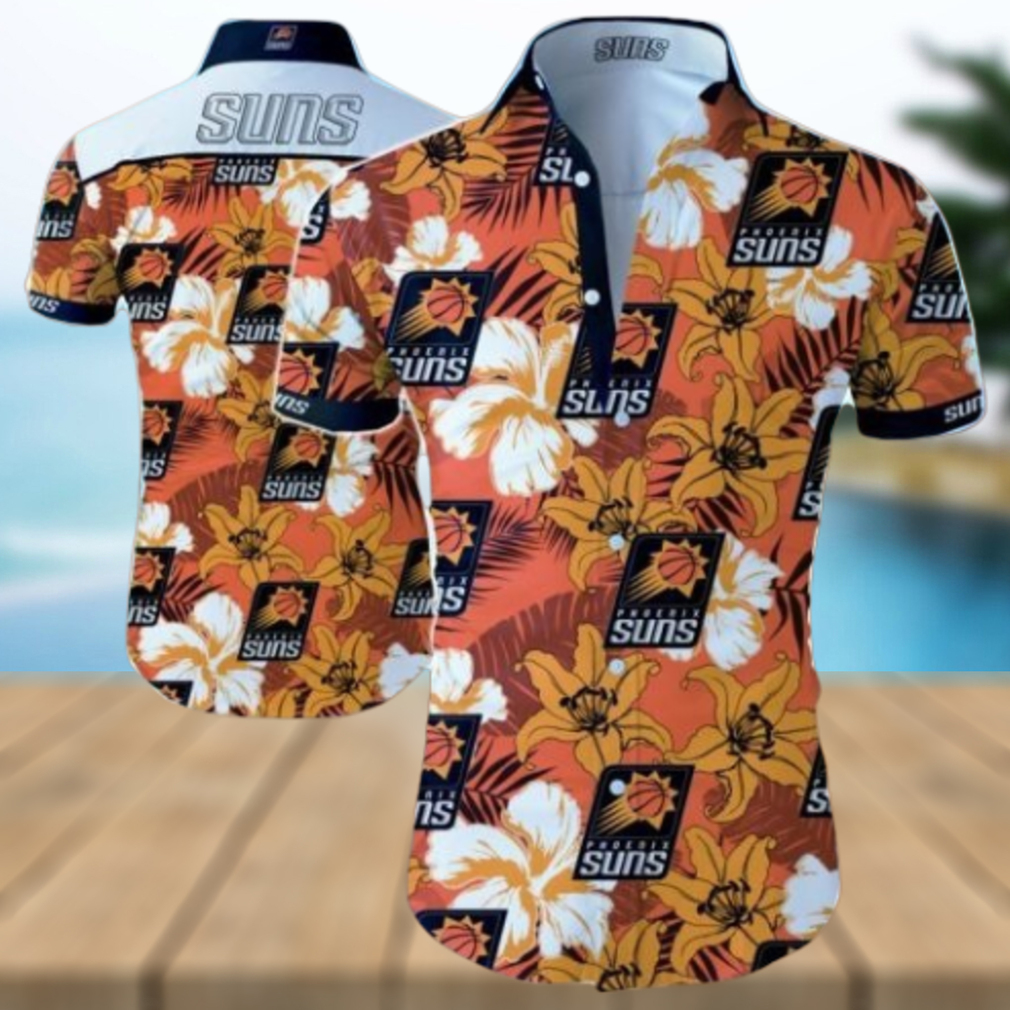 Nba Phoenix Suns Yellow Orange Hibiscus Flowers Trendy Hawaiian Shirt Aloha Shirt - Limotees