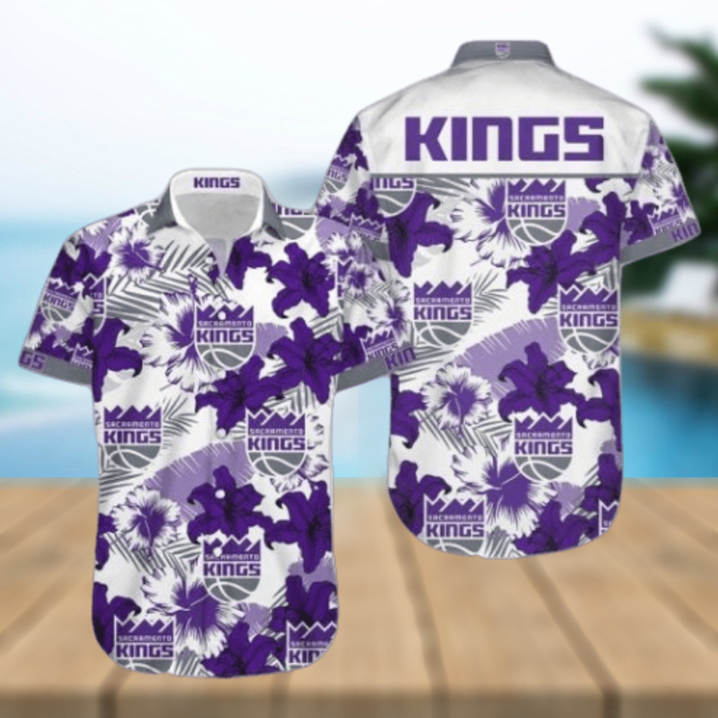 Nba Sacramento Kings Purple Tropical Flowers Trendy Hawaiian Shirt V3 Aloha Shirt - Limotees