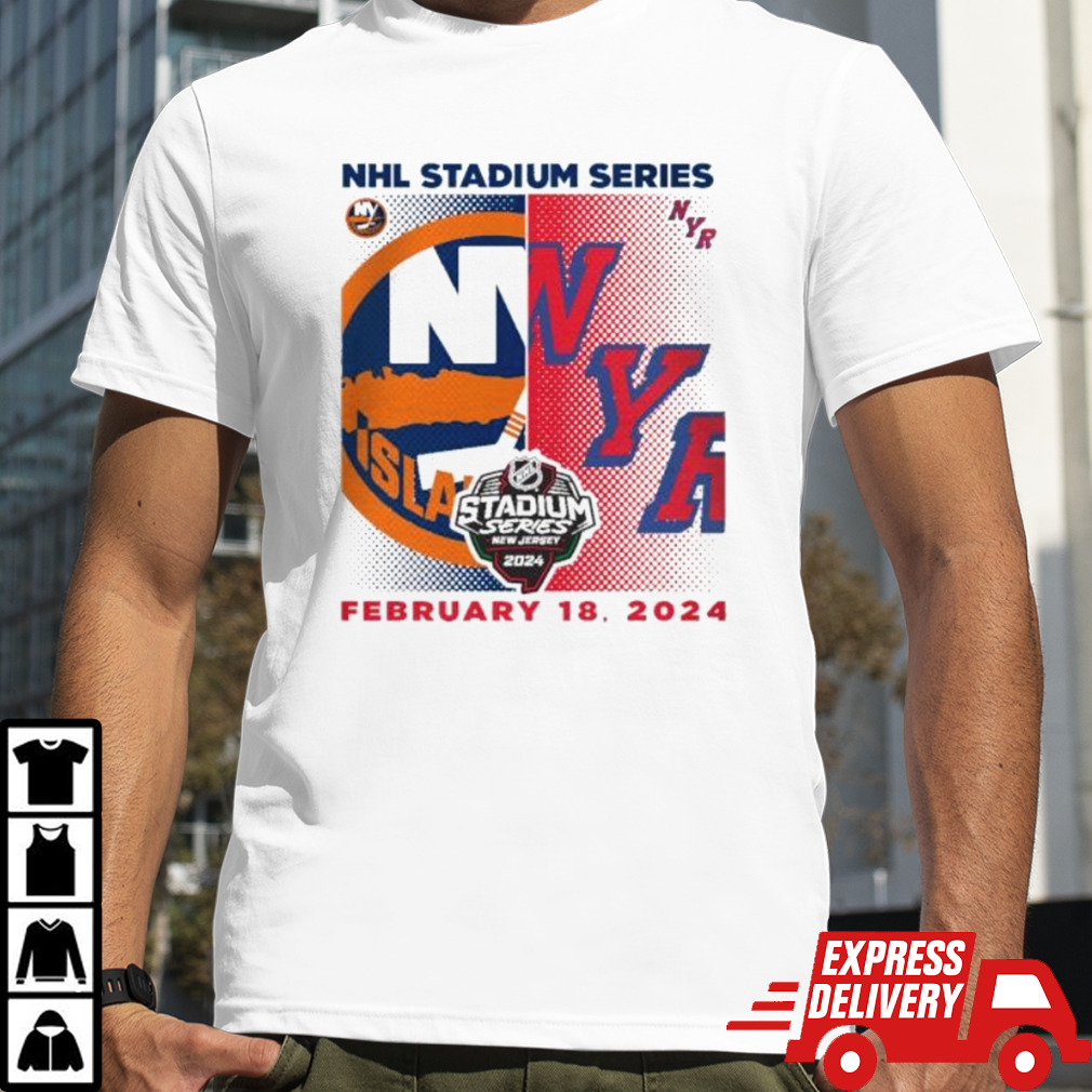 New York Islanders vs. New York Rangers 2024 NHL Stadium Series Matchup Logo T-Shirt