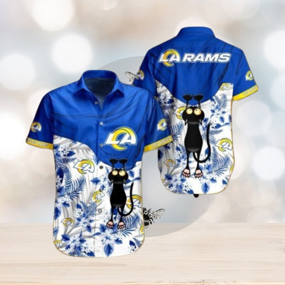 Nfl Los Angeles Rams Black Cat Graphic Trendy Hawaiian Shirt Aloha Shirt - Limotees