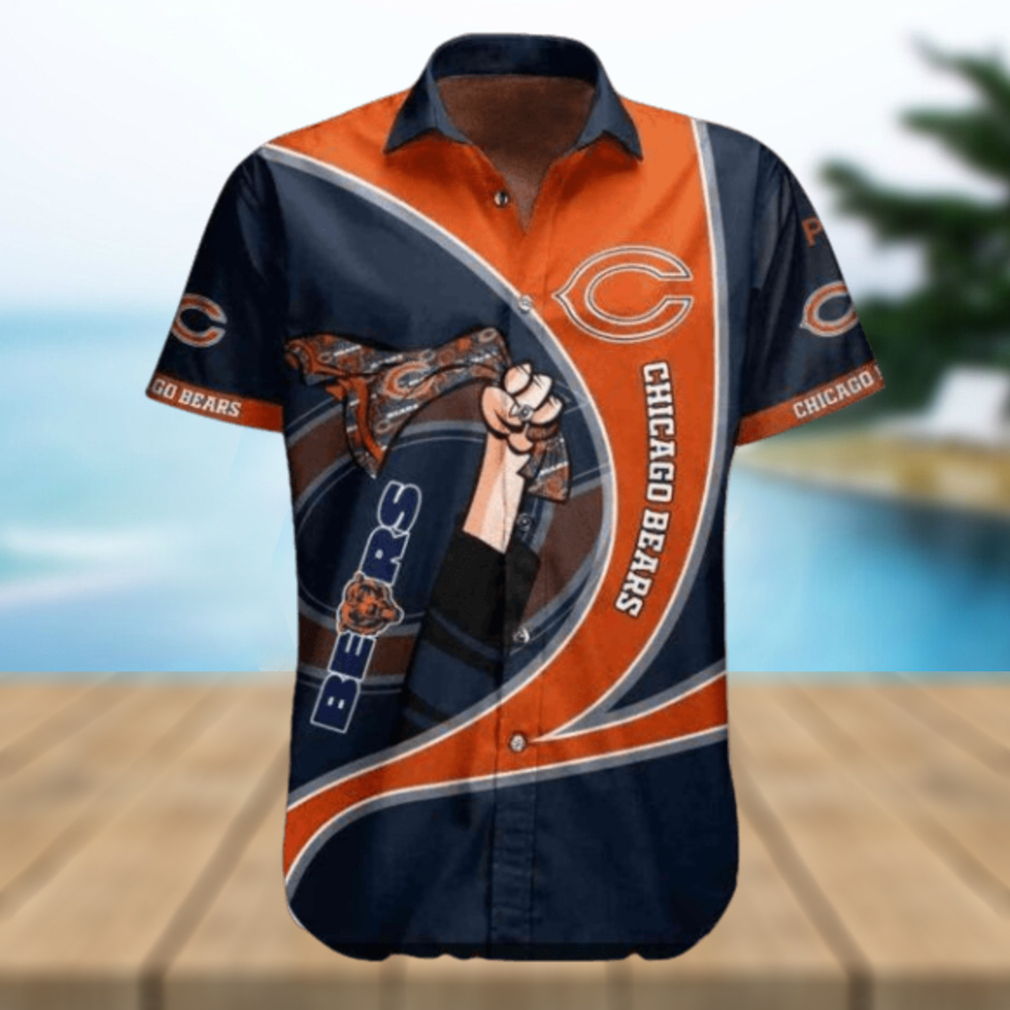 Orange Curve Dark Navy NFL Chicago Bears Hawaiian Shirt - Limotees