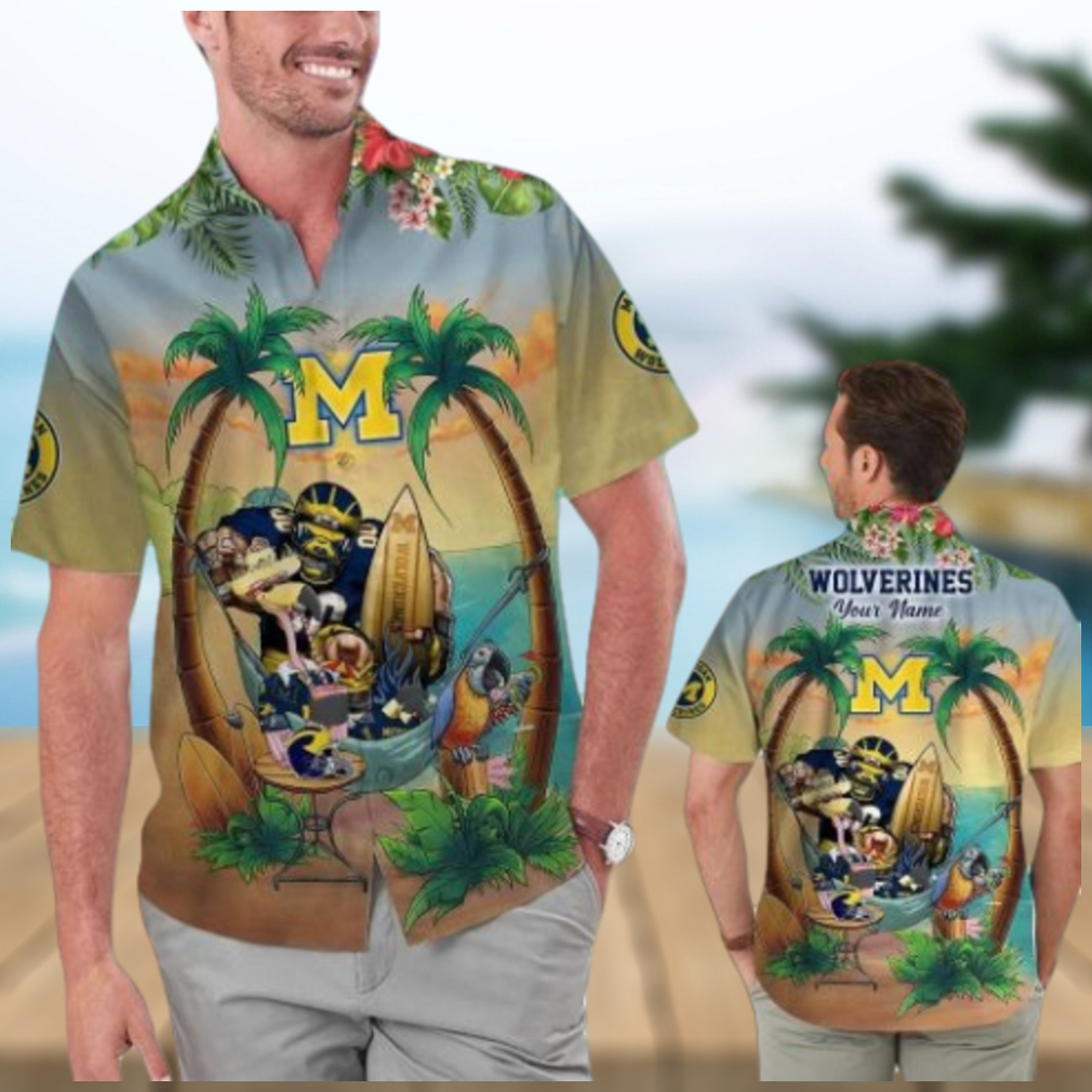 Personalized Michigan Wolverines Tropical Hawaiian Shirt Flamingo and Parrot Design - Limotees