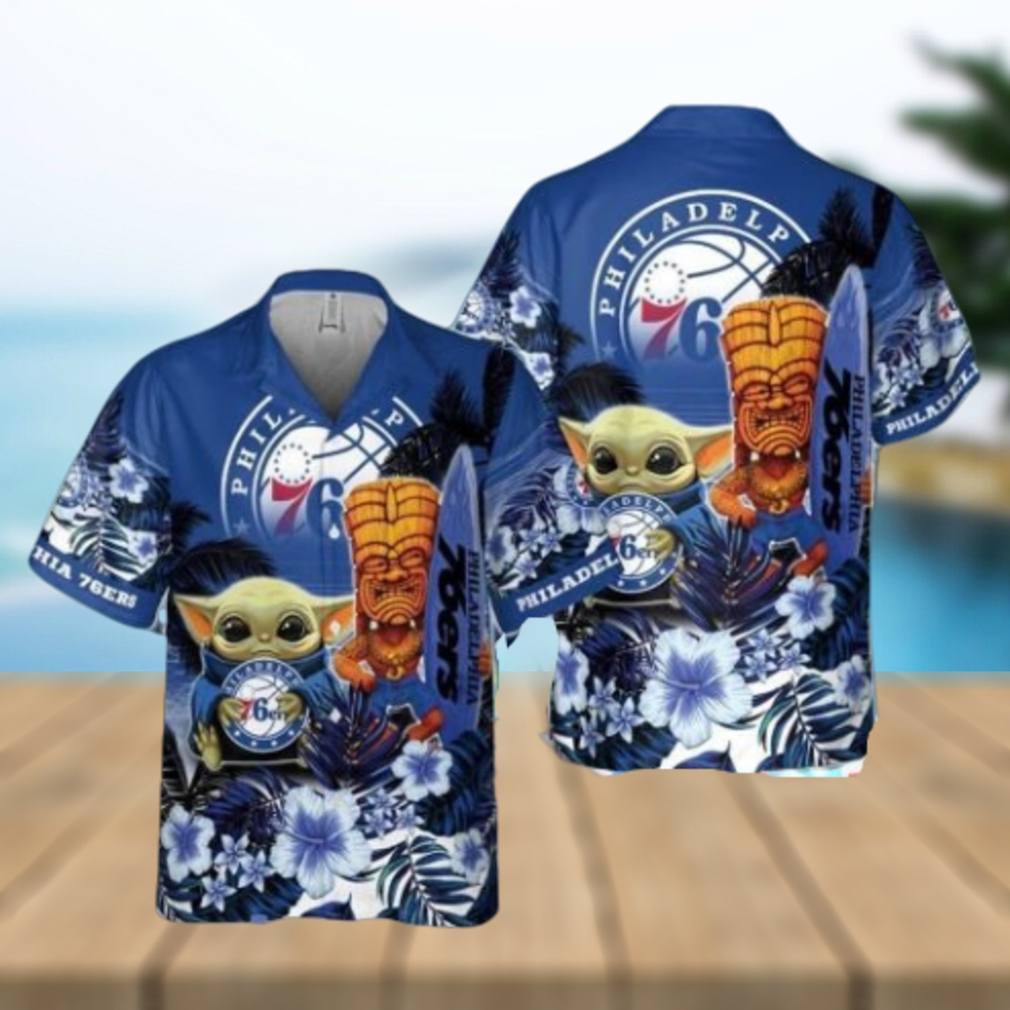 Philadelphia 76Ers Baby Yoda National Basketball 3D Association Hawaiian Shirt - Limotees