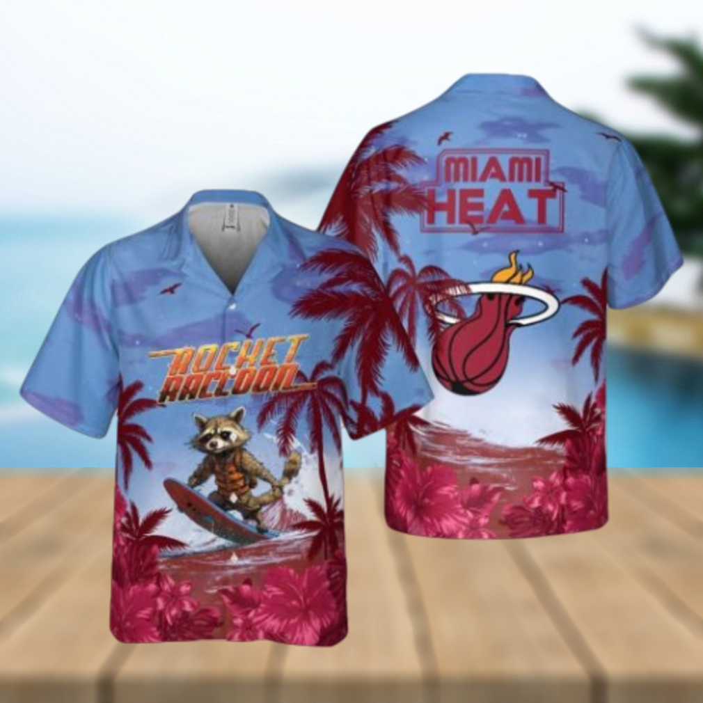 Rocket Raccoon And NBA Miami Heat Summer Pattern Print Hawaiian Shirt - Limotees