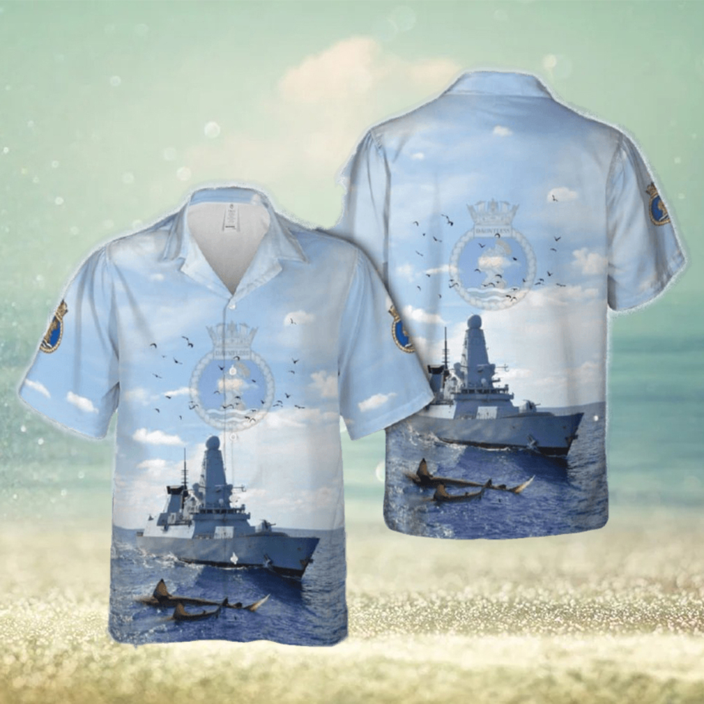 Royal Navy HMS Dauntless (D33) Hawaiian Shirt Tropical Beach - Limotees