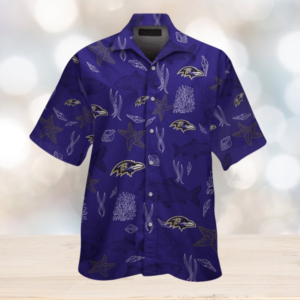 Short Sleeve Baltimore Ravens Hawaiian Shirt Button Tropical - Limotees