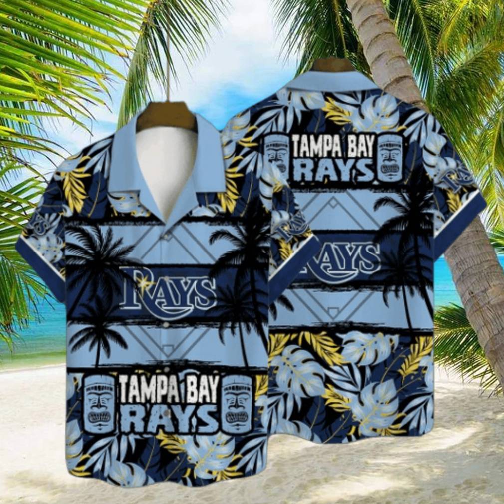 Tampa Bay Rays Tropical Leaf Tiki Design Hawaiian Shirt - Limotees