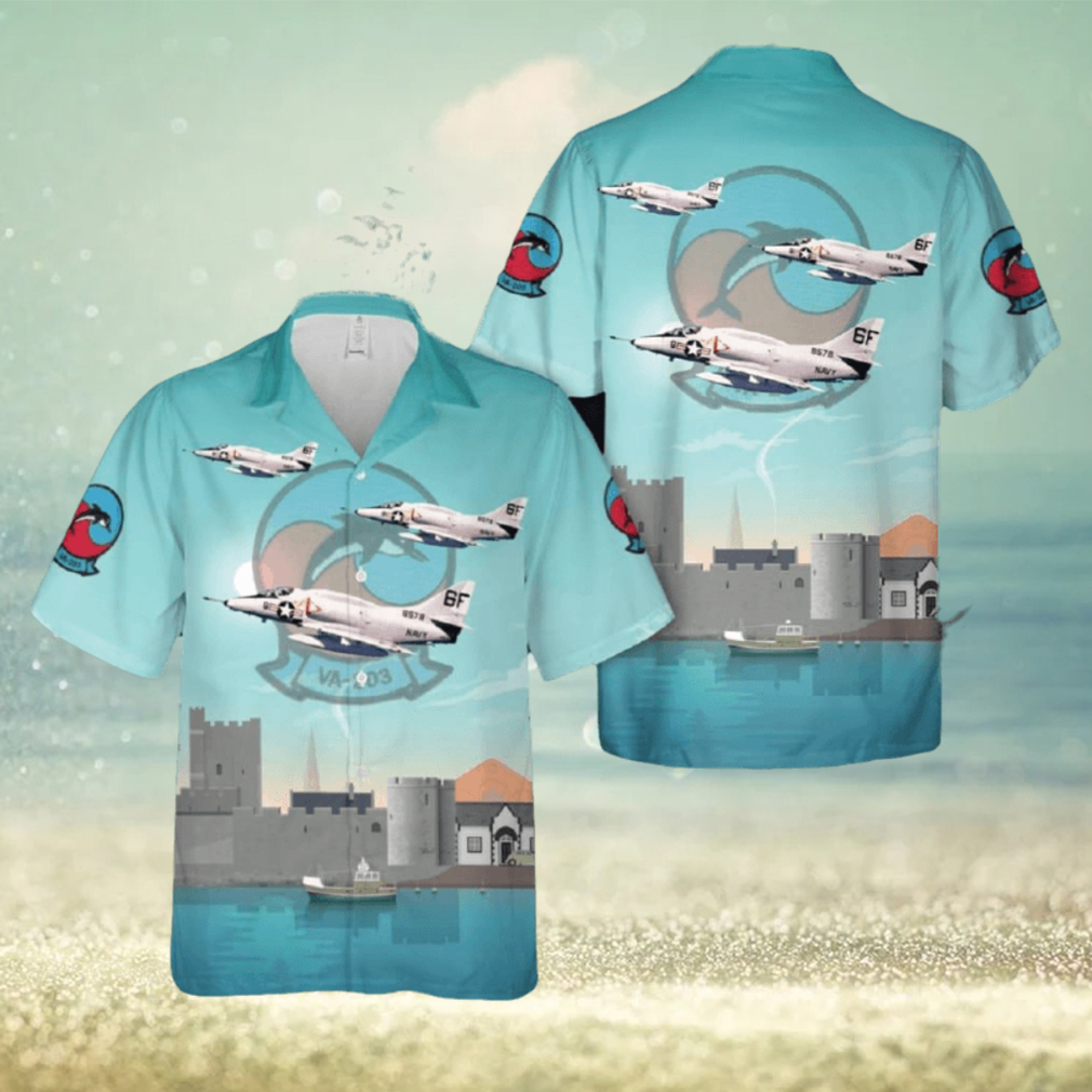 US Navy A 4L Skyhawk Of Attack Squadron 203 (VA 203) Blue Dolphins Hawaiian Shirt Print Ideas Gift Mens - Limotees