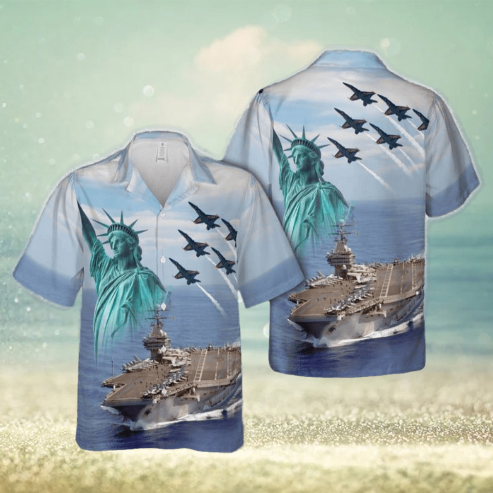 US Navy Blue Angels fly over USS Carl Vinson (CVN 70), 4th Of July Hawaiian Shirt Print Ideas Gift Mens - Limotees