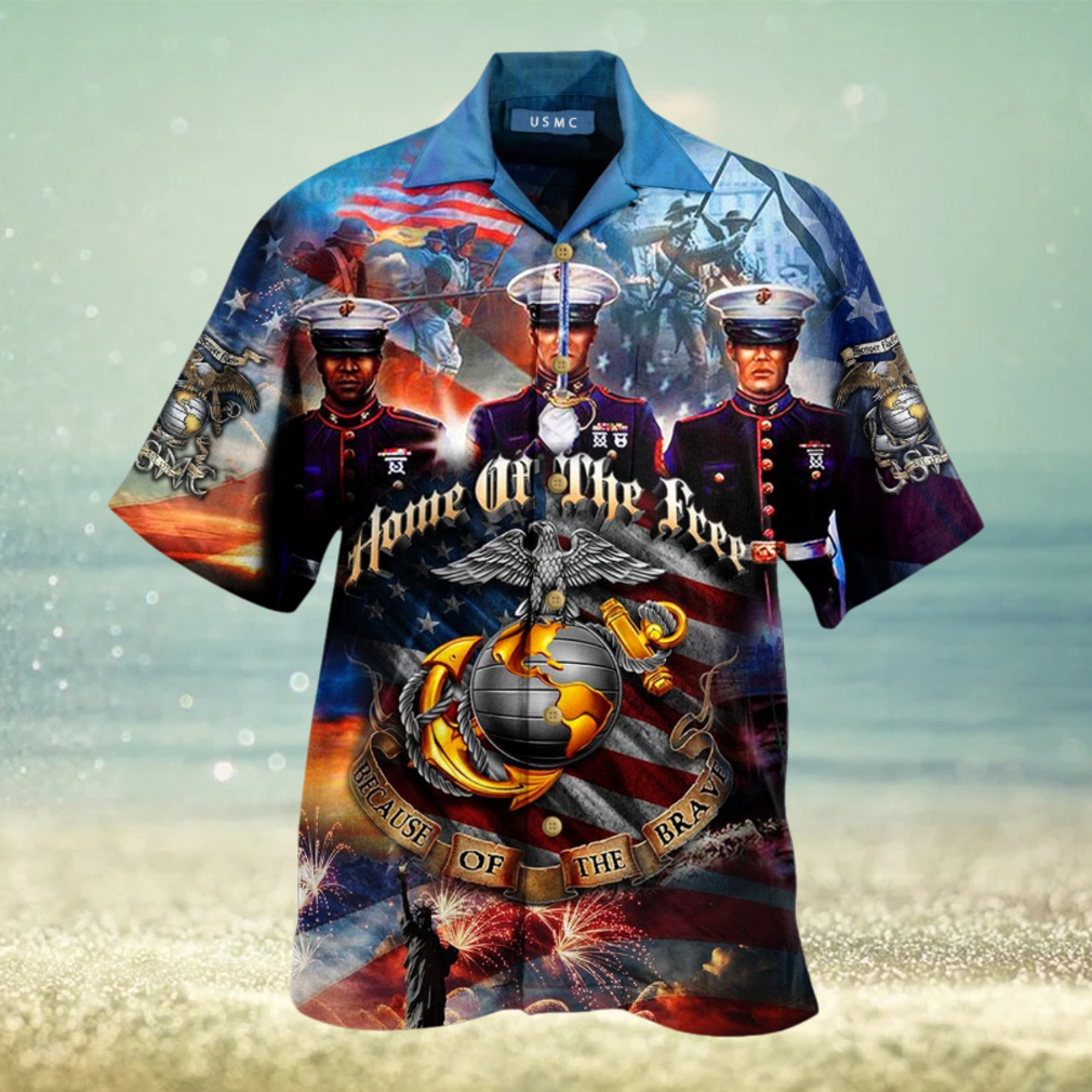 Veteran Day Gifts Veteran Aloha Shirt Marine Corps Because Of The Brave Hawaiian Military Hawaii Shirt - Limotees