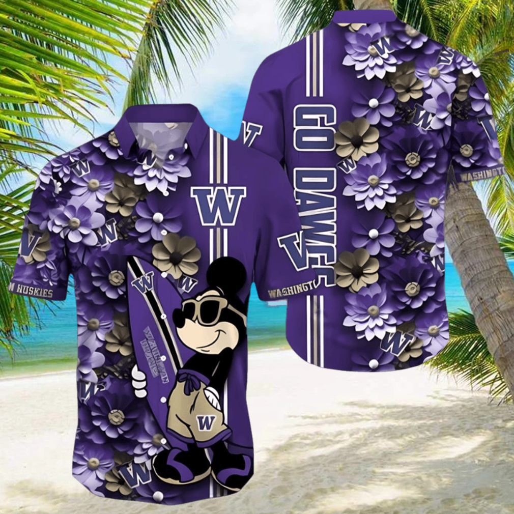 Washington Huskies Hawaiian Shirt Mickey Love Surfing Trending Summer Gift - Limotees