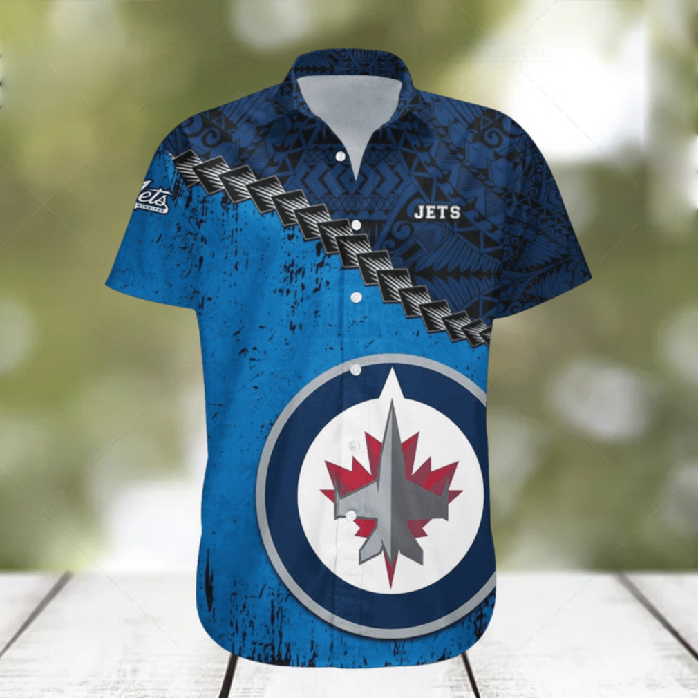 Winnipeg Jets Nhl Grunge Polynesian Tattoo Pattern Hawaiian Shirt For Fans - Limotees