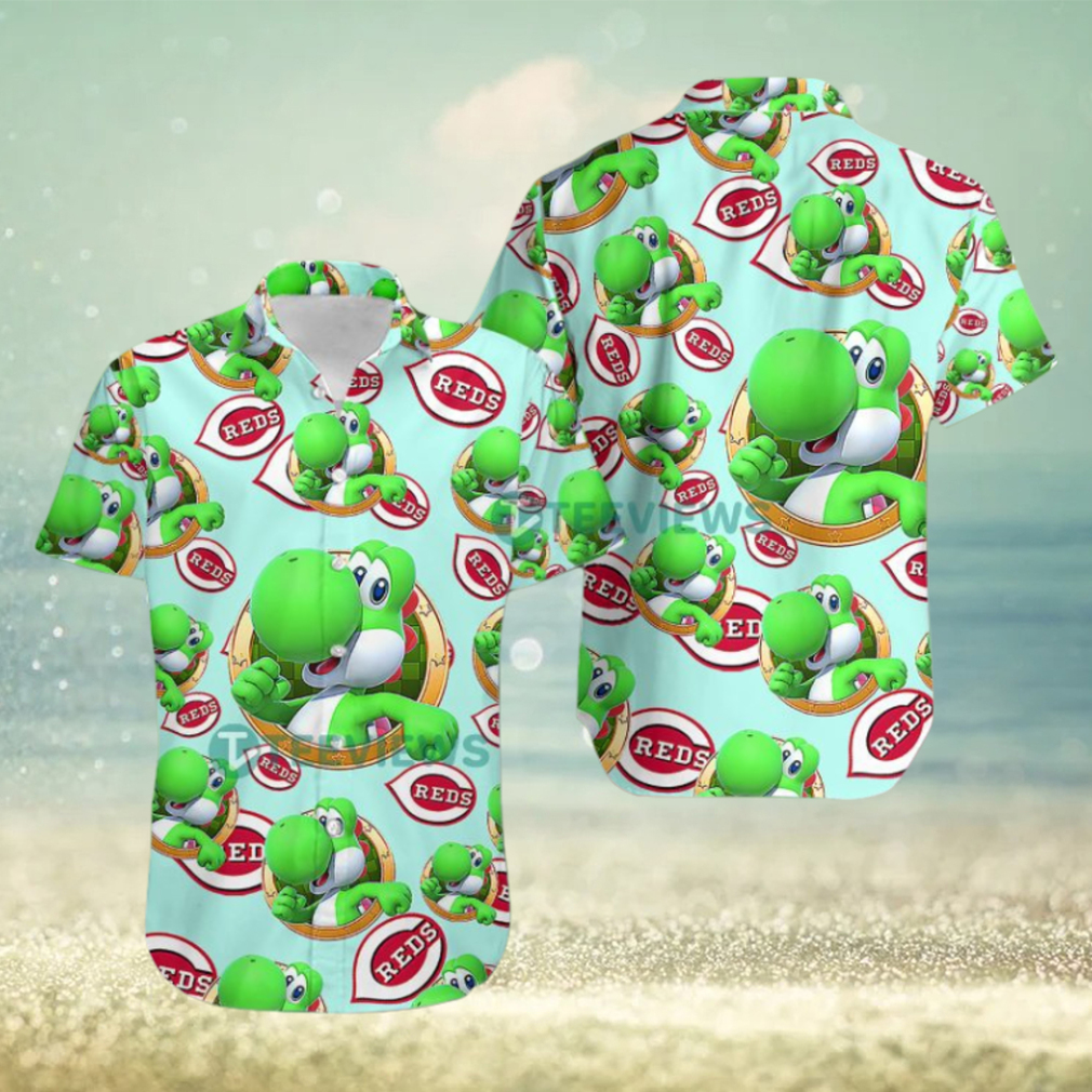 Yoshi Mario Cincinnati Reds Light Blue Cute Hawaiian Shirts - Limotees