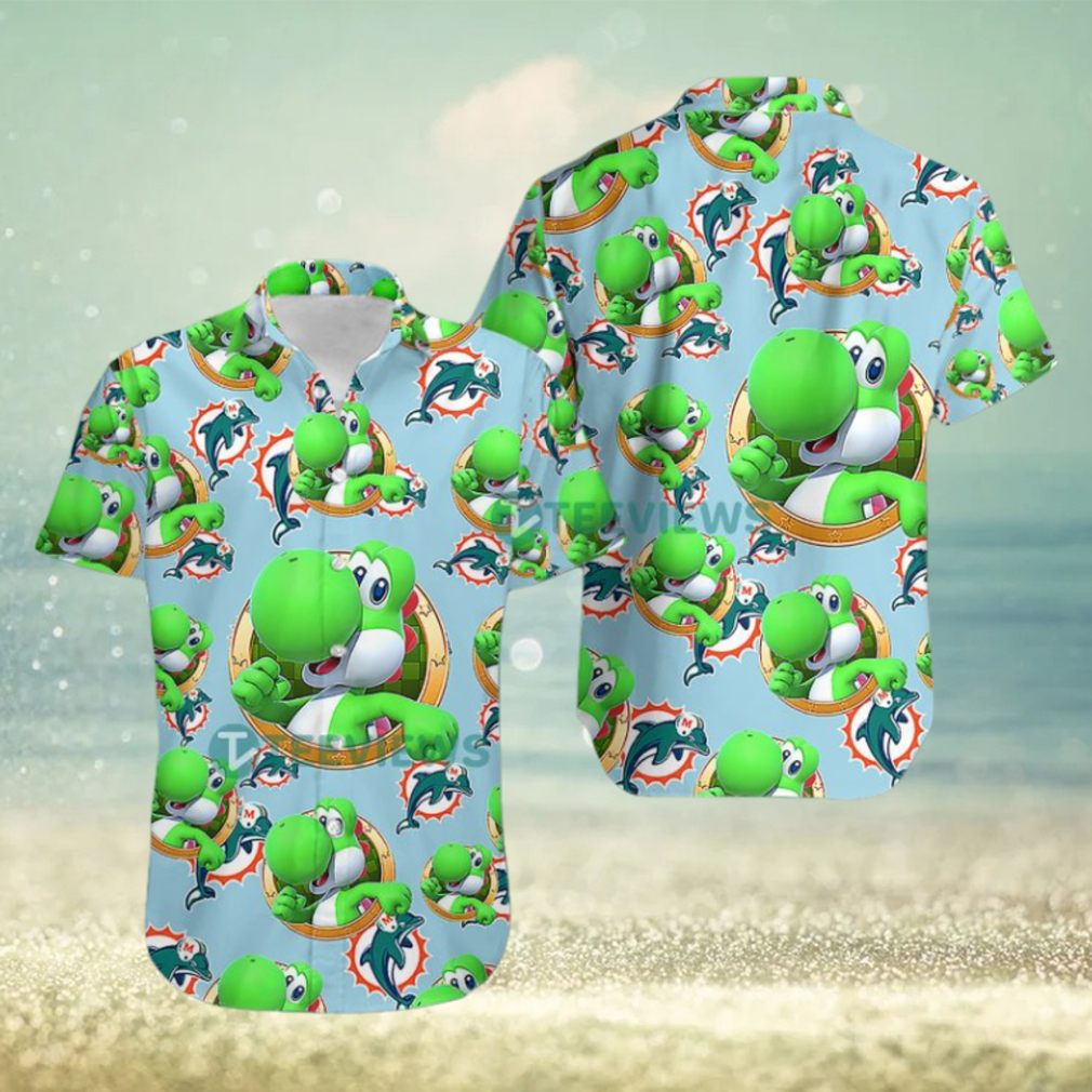 Yoshi Mario Miami Dolphins Nfl Light Bue Hawaiian Shirt Print - Limotees