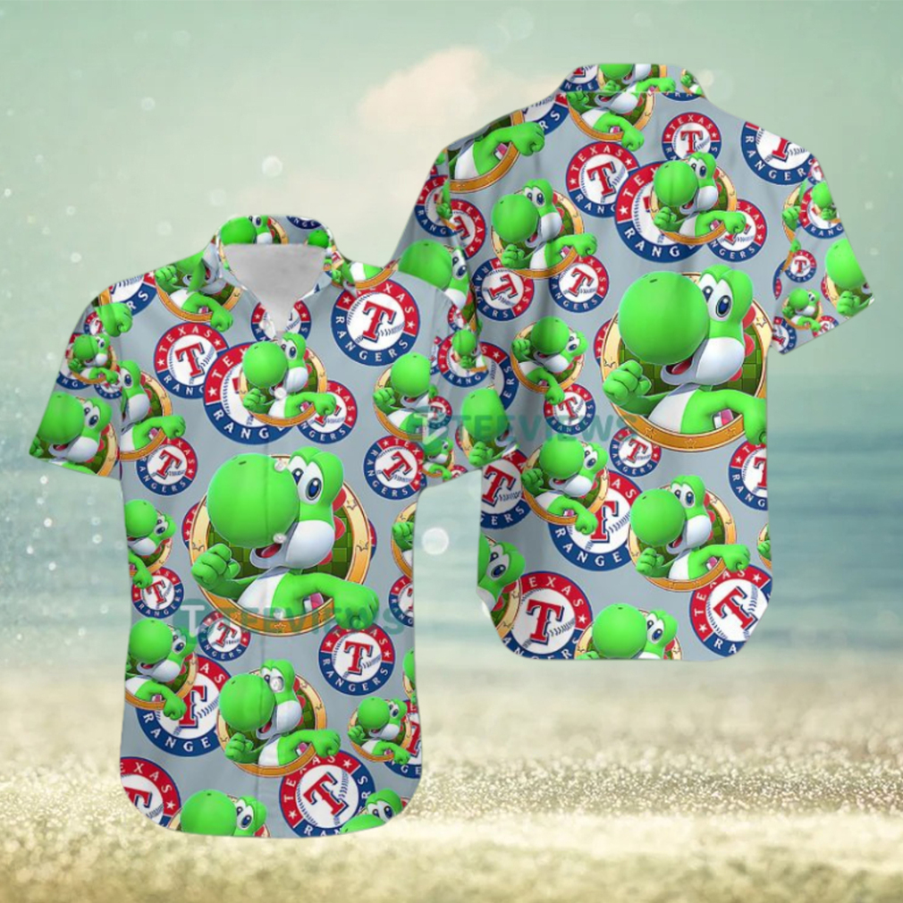 Yoshi Mario Texas Rangers Grey Top Gun Hawaiian Shirt - Limotees