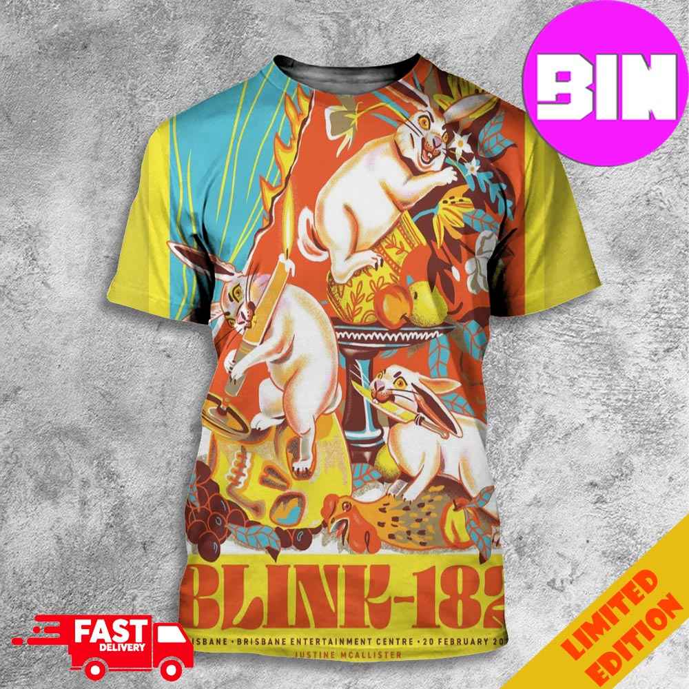 Blink 182 Brisbane 20 February 2024 At Brisbane Entertainment Centre World Tour 2024 Poster Limited By Justine McCallister 3D T-Shirt