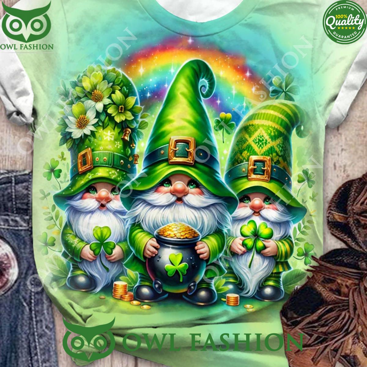 Rainbow Shamrock Gnomes St Patricks t shirt