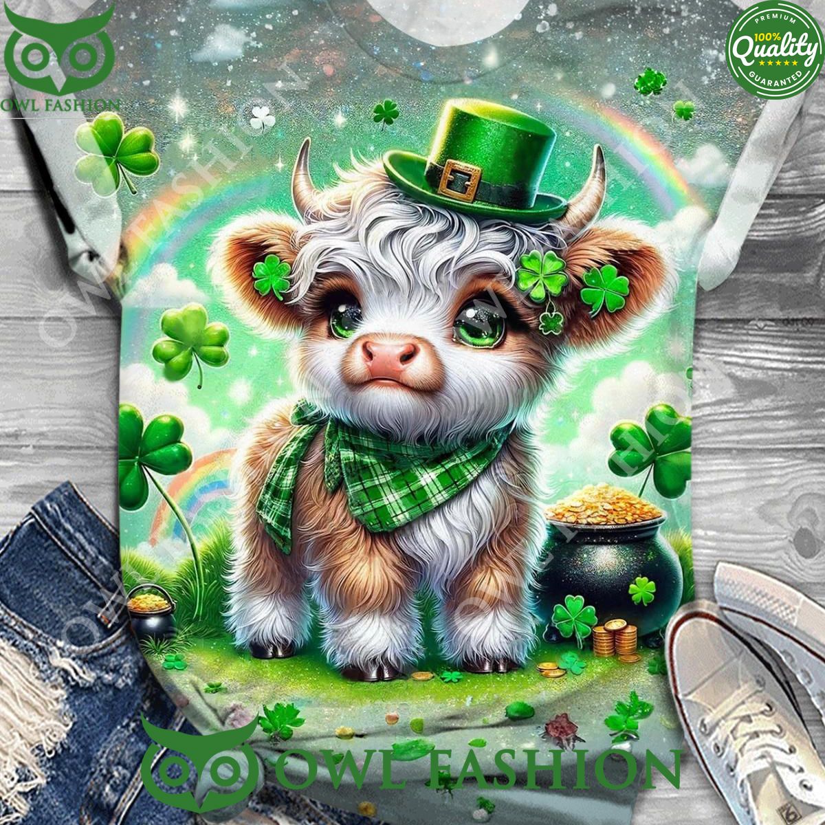 Shamrock Baby Highland Cow Crew Neck Tshirt