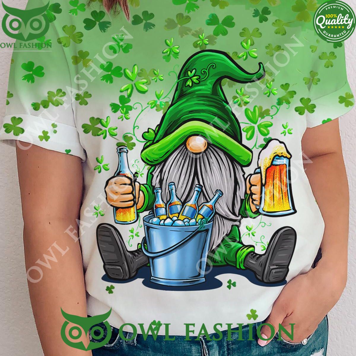 St Patricks Day Drunken Gnome Print t shirt