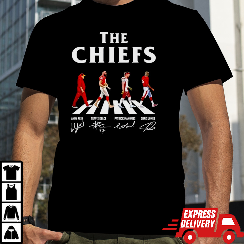 The Chiefs Abbey Road Andy Reid Travis Kelce Patrick Mahomes signatures shirt