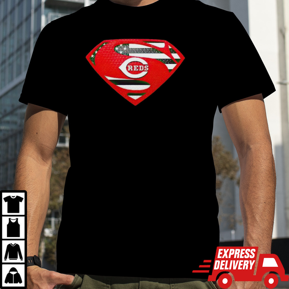 USA Flag Inside Cincinnati Reds Superman shirt