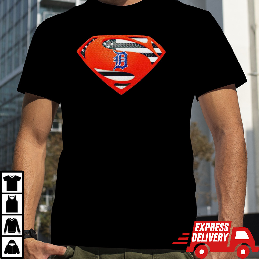 USA Flag Inside Detroit Tigers Superman shirt