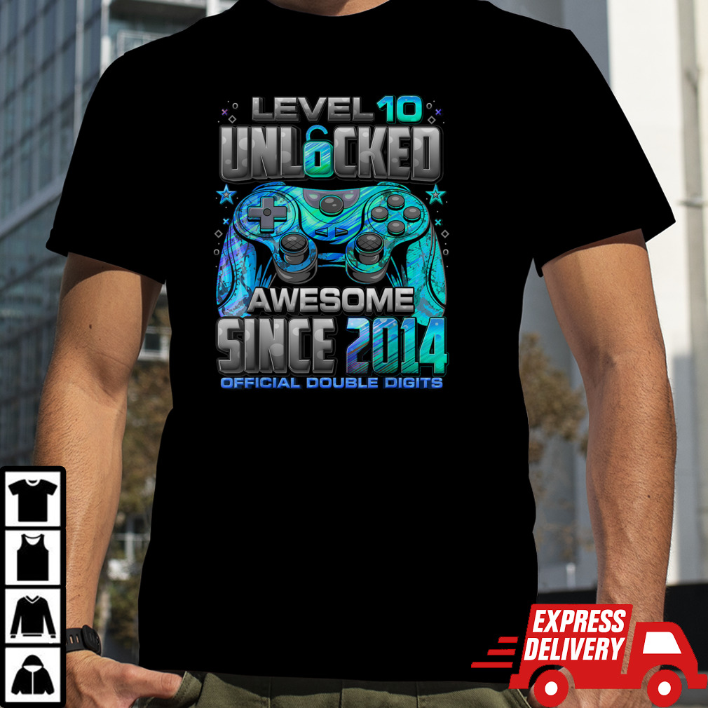 Level 10 Unlocked Awesome Since 2014 10th Birthday Gaming T-Shirt