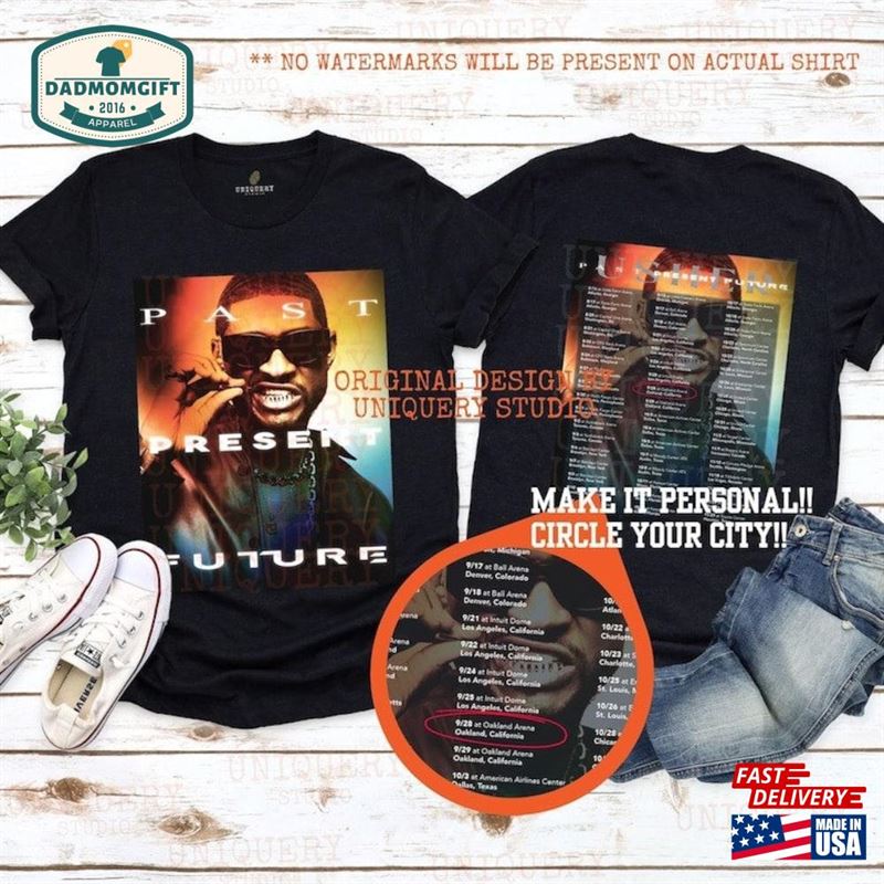 Personalized Usher Past Present Future Tour Concert Tee 2024 T-Shirt Unisex