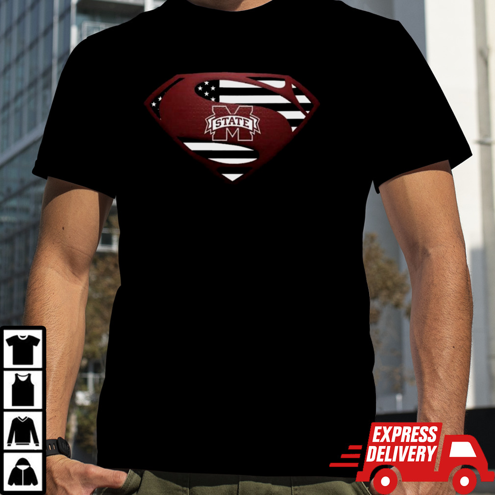 Usa Flag Inside Mississippi State Bulldogs Superman T-Shirt