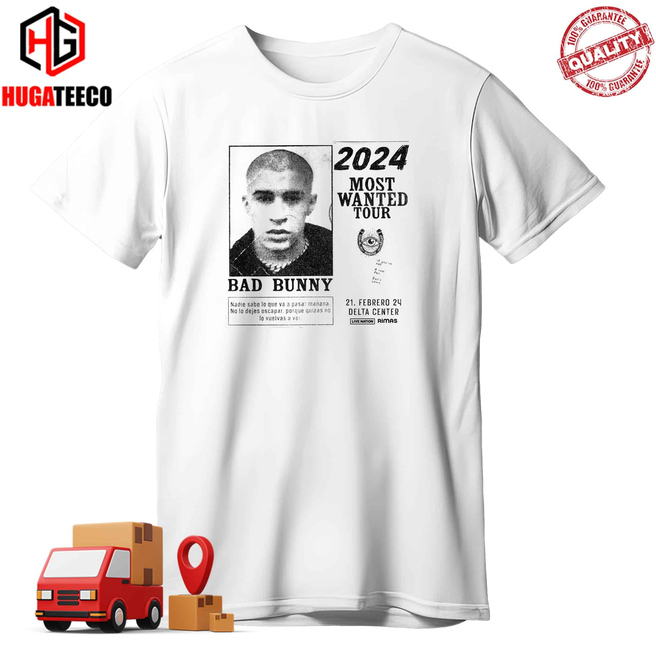 Bad Bunny Announces Most Wanted Tour 2024 21 Febrero 24 Delta Center Live Nation Rimas T-Shirt