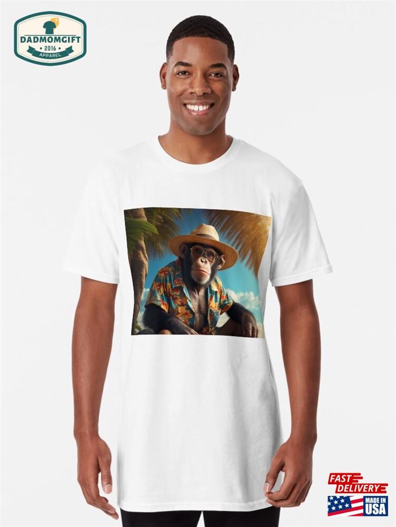 Chimpanzee Monkey Wearing Straw Hat And Colorful Hawaiian Shirt Sweatshirt Unisex U1082-240222-155410