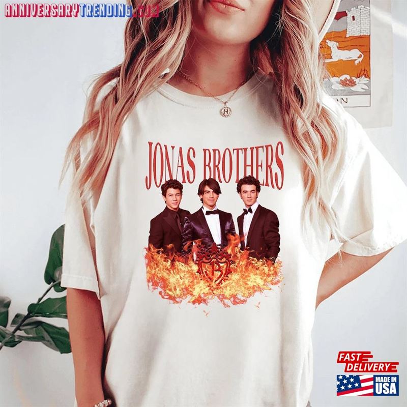 Jonas Brothers T Shirt Fire Band Tee Unisex Concert Long Sleeve Sweatshirt Classic