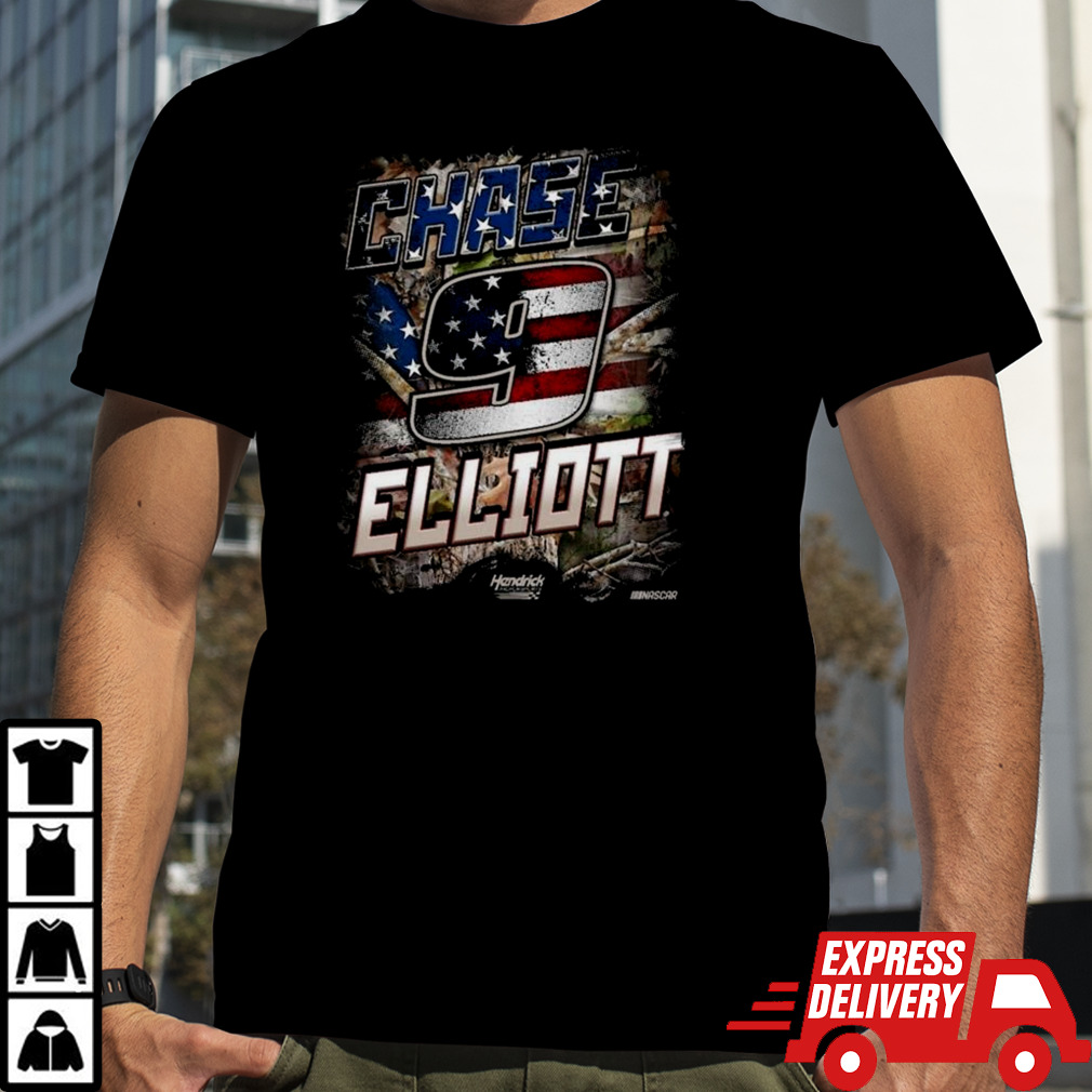 Chase Elliott Hendrick Motorsports Team Collection Black Camo Patriotic 2024 T-shirt