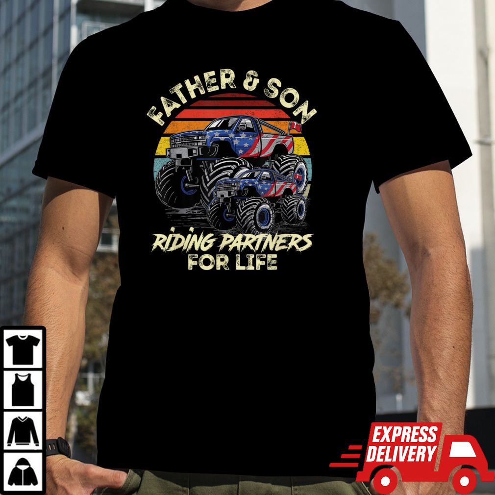 Father and Son Riding Monster Truck For Life - Racing Truck T-Shirt