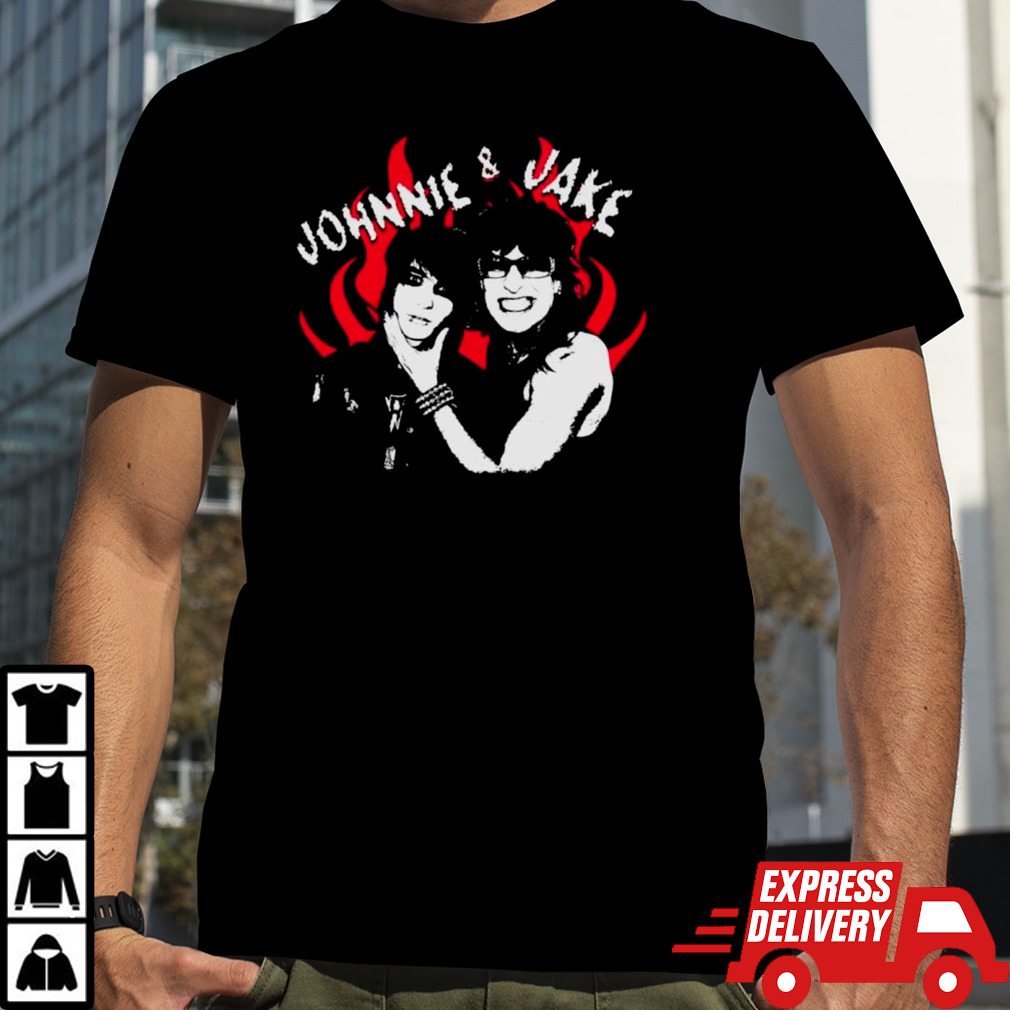 Jake Webber and Johnnie Guilbert smile shirt