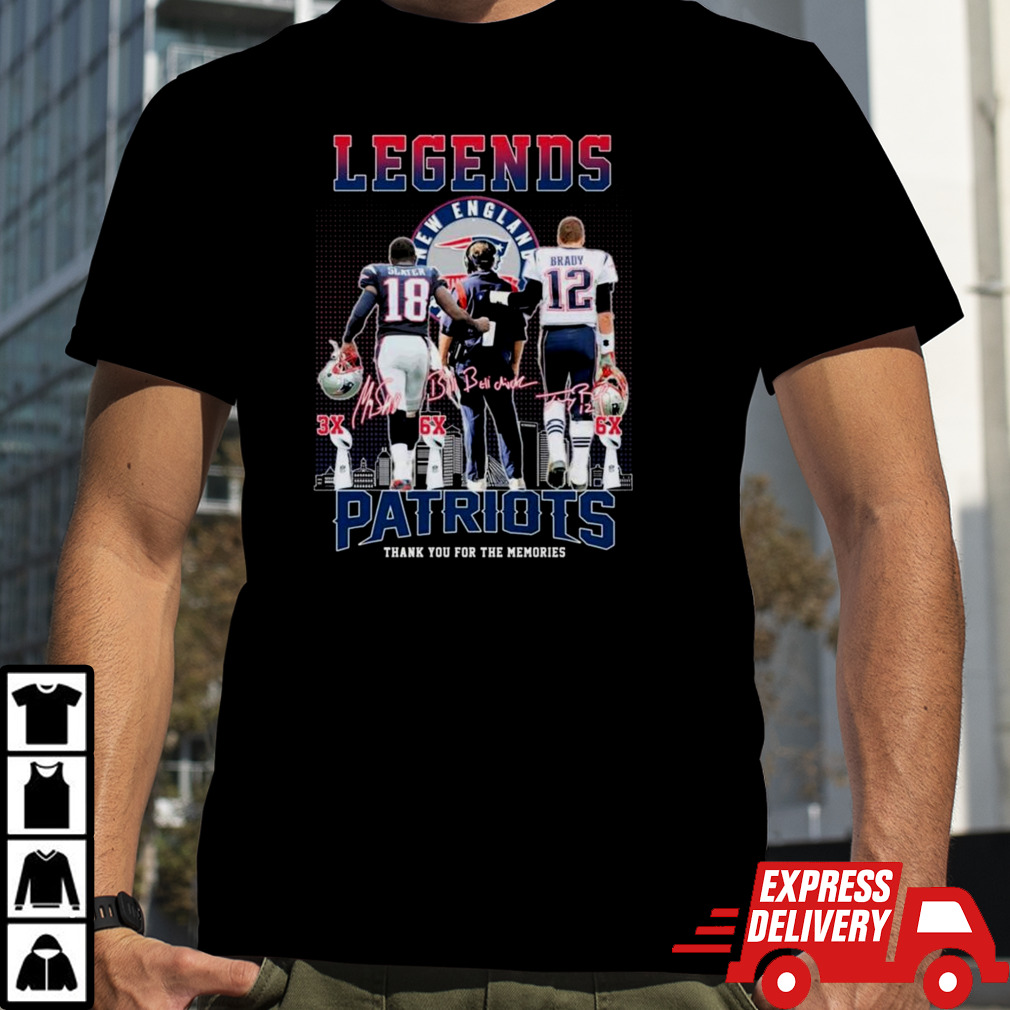 Legends Bill Belichick Tom Brady And Matthew Slater New England Patriots Thank You For The Memories Signatures Shirt