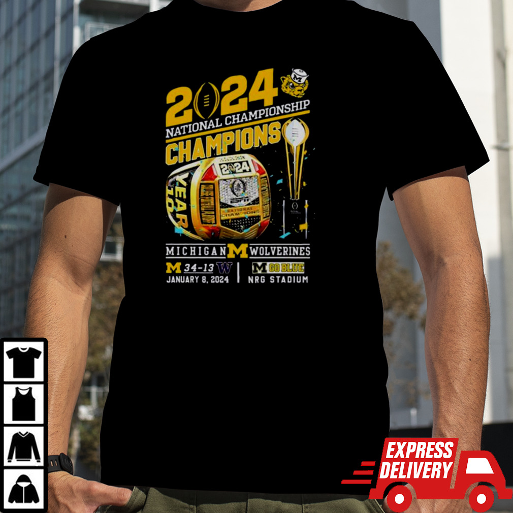 Championship Champions Michigan Wolverines 34 13 Washington Go Blue Rings Shirt