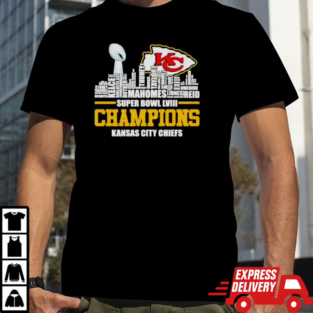 Kansas City Chiefs City Skyline Players Names 2023 2024 Super Bowl LVIII Champions Shirt