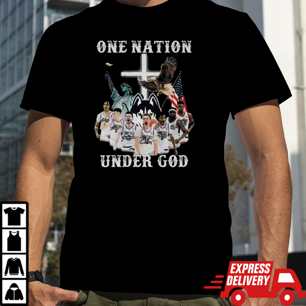 One Nation Under God Uconn Huskies Team Basketball 2024 Signatures Shirt