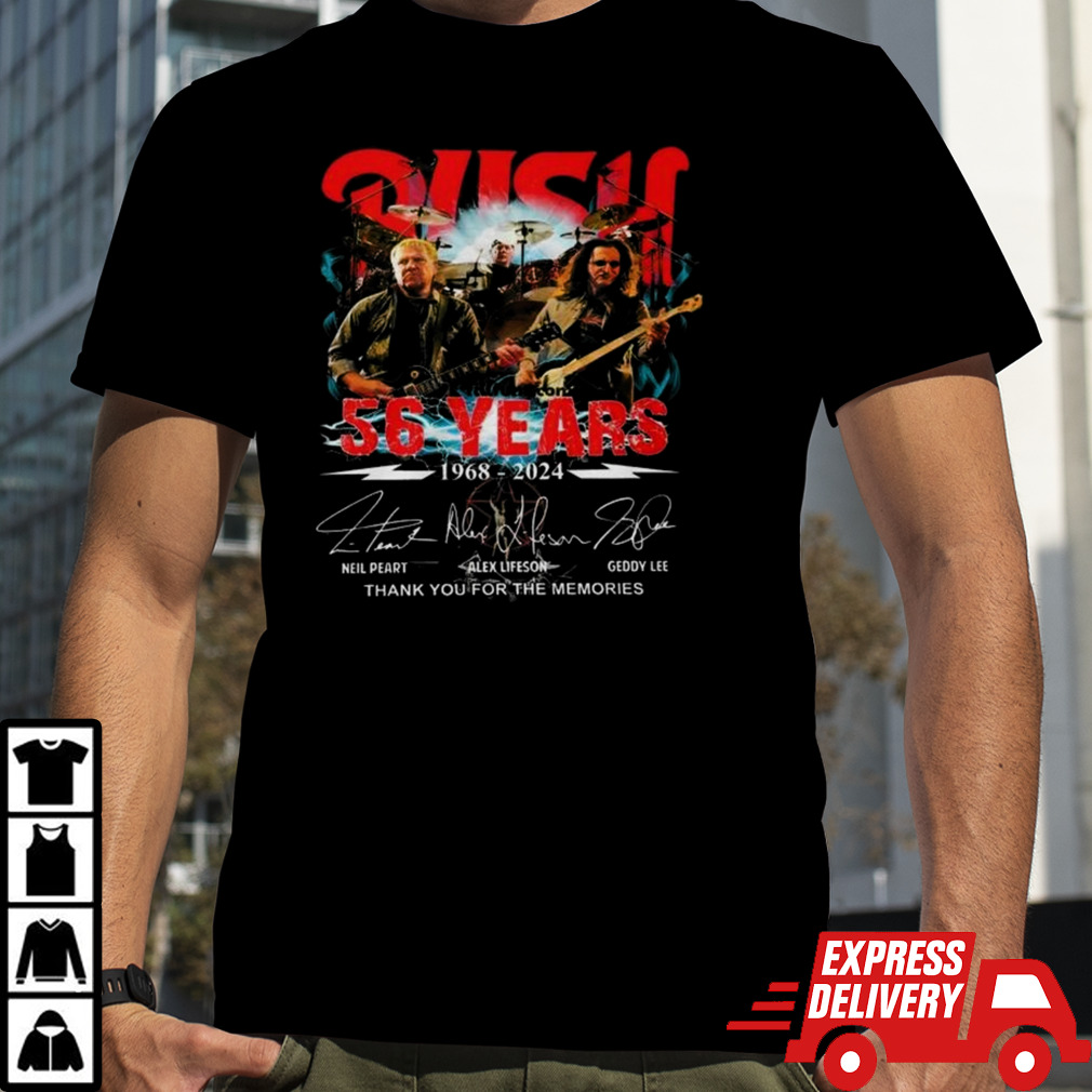 Rush 56 Years 1968-2024 Thank You For The Memories Signatures T-shirt