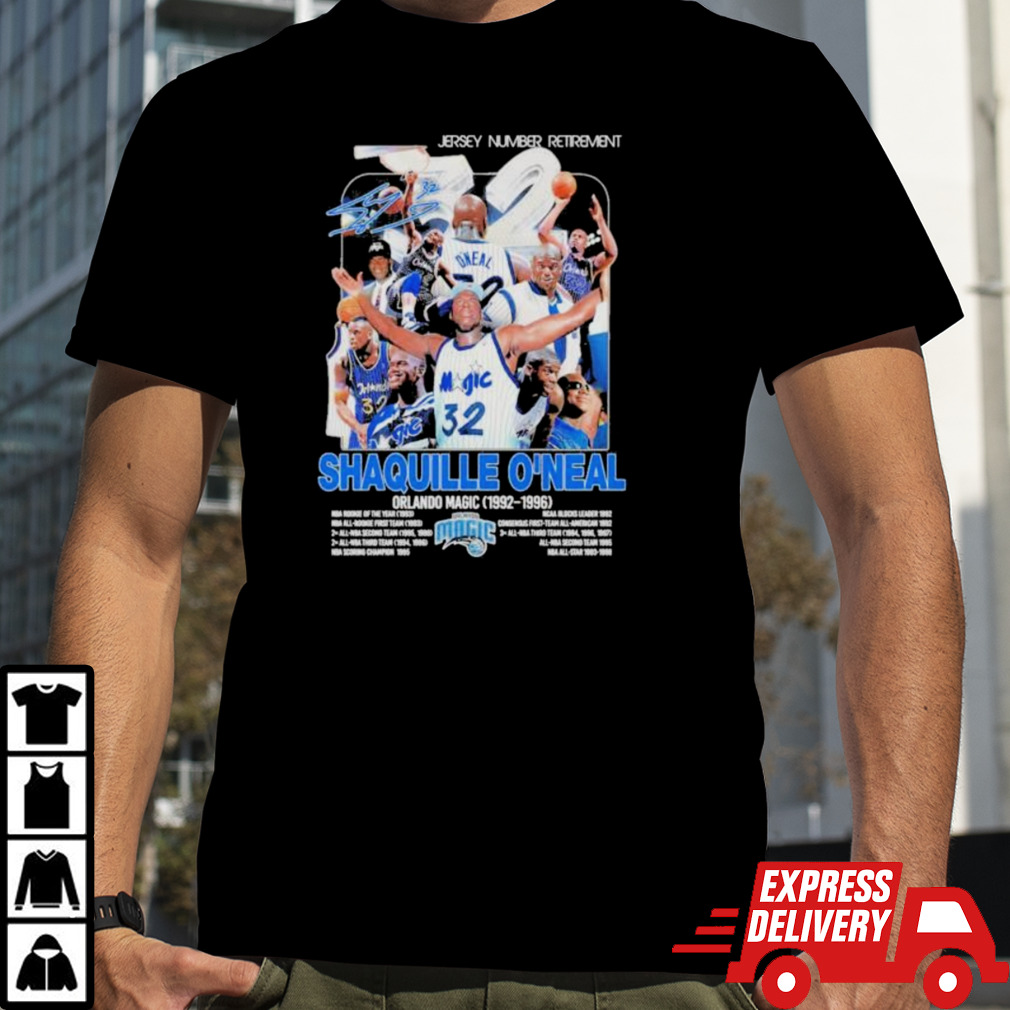 Shaquille O’neal Orlando Magic 1992 1996 Jersey Number Retirement achievement Shirt