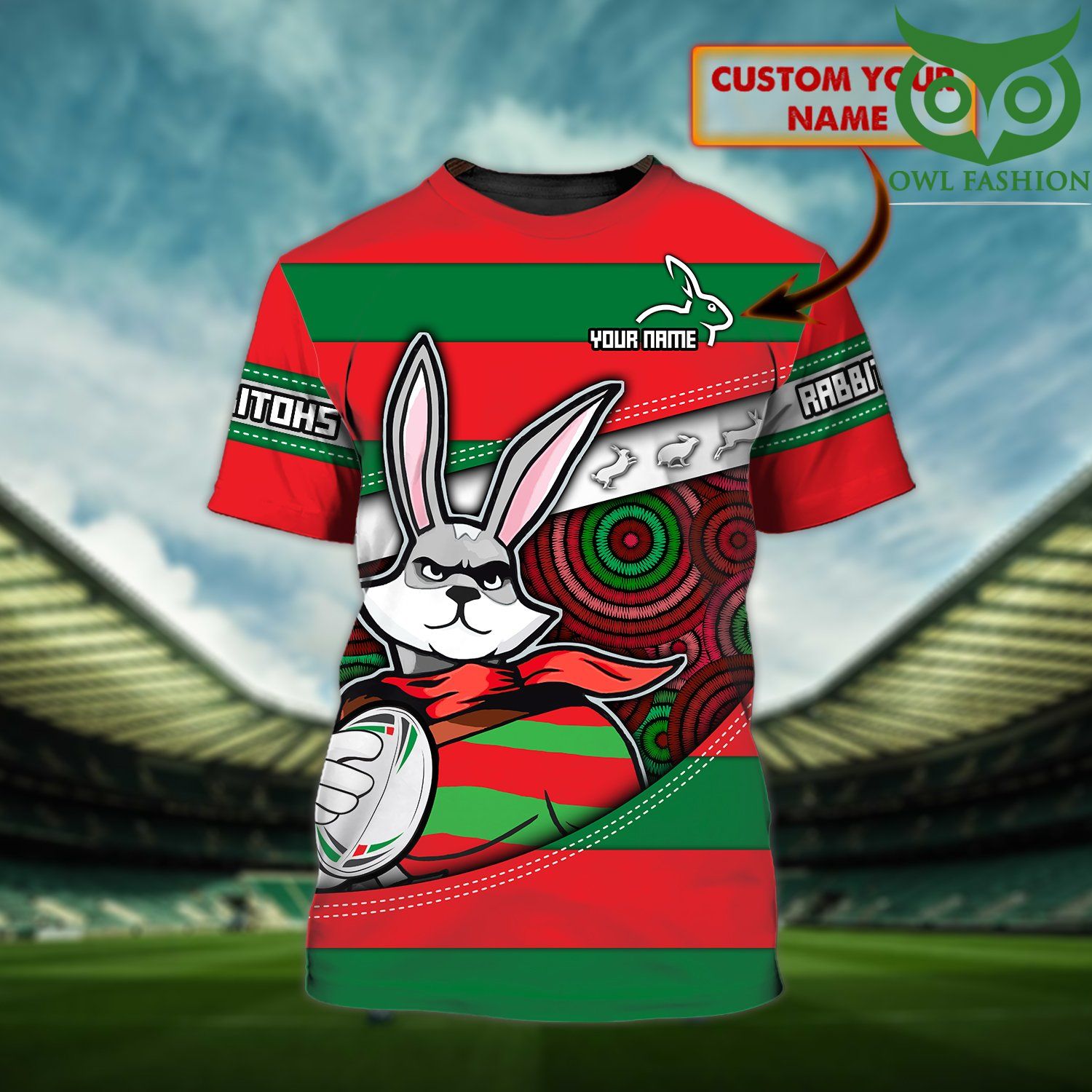 Personalized Name NRL South Sydney Rabbitohs rabbit hero 3D T-shirt