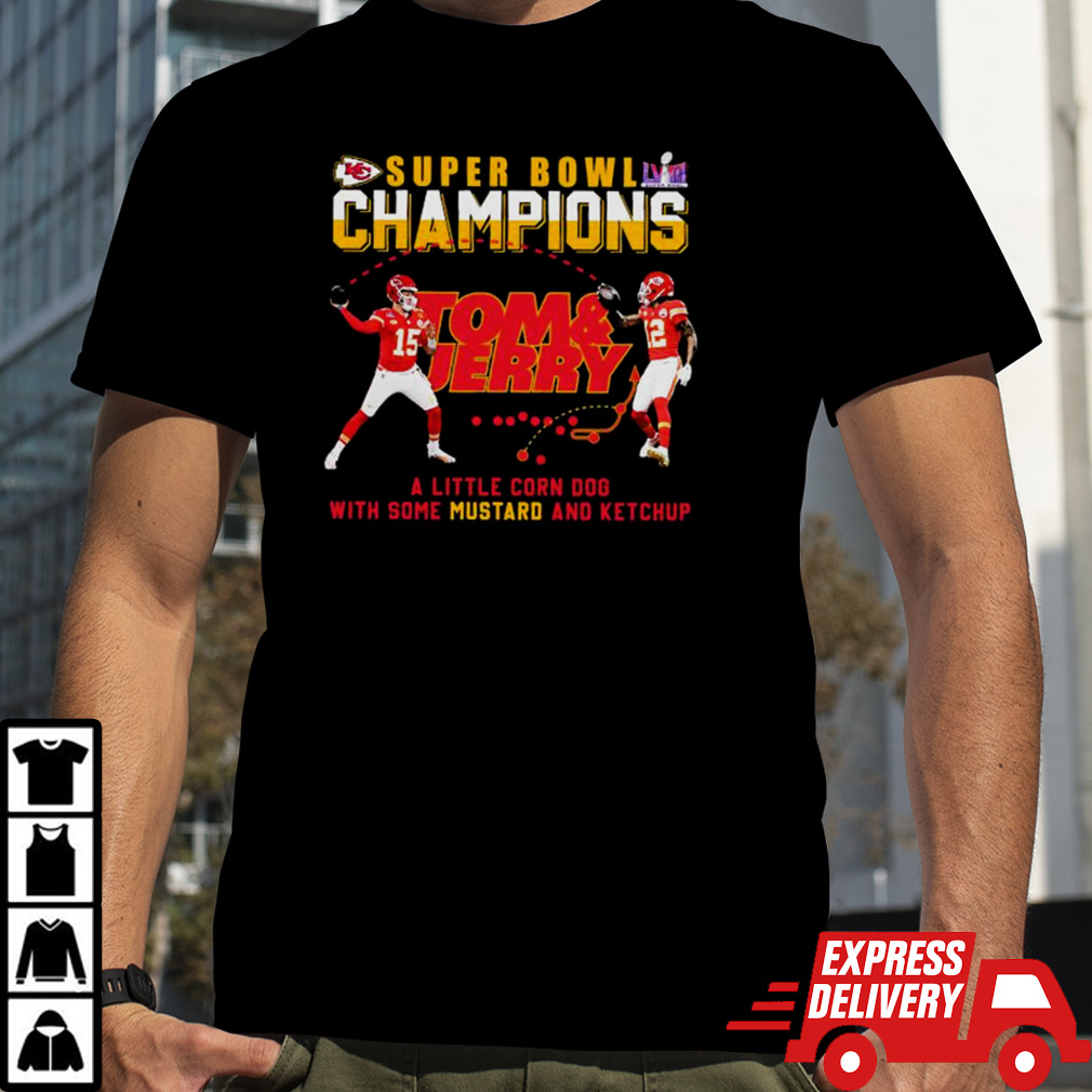 Super Bowl LVIII Champions Tom And Jerry Mustard Travis Kelce And Patrick Mahomes Shirt