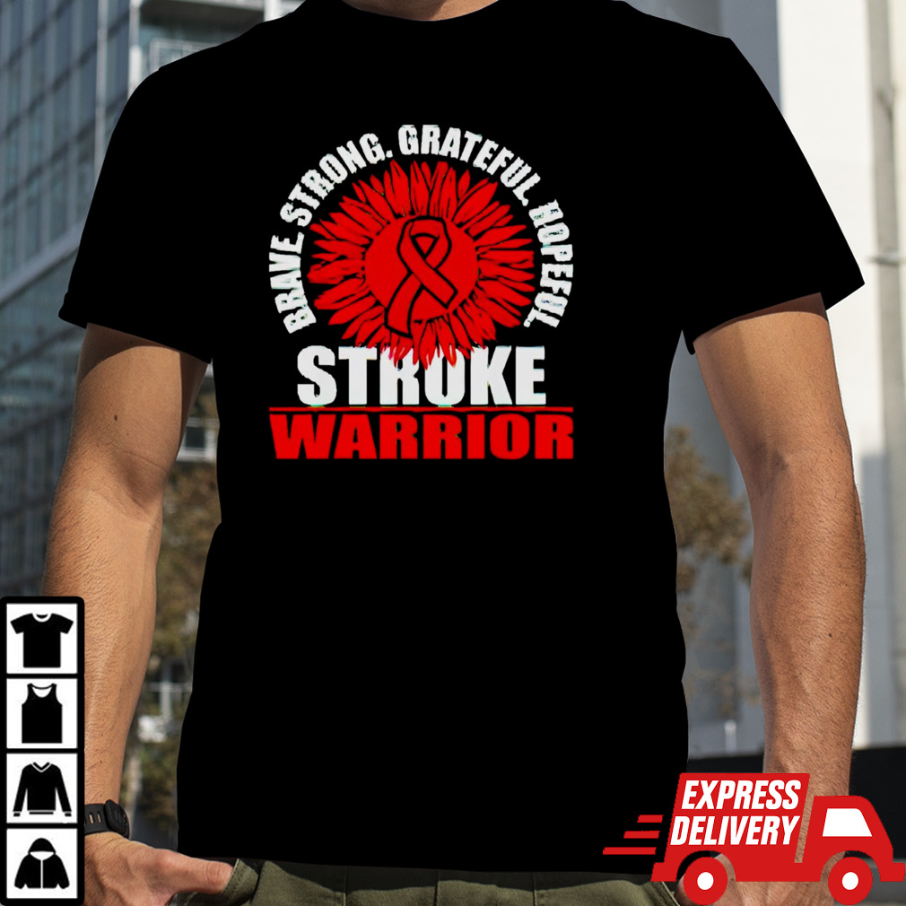 Brace Strong Grateful Hopeful Stroke Survivor Red Awareness Ribbon shirt