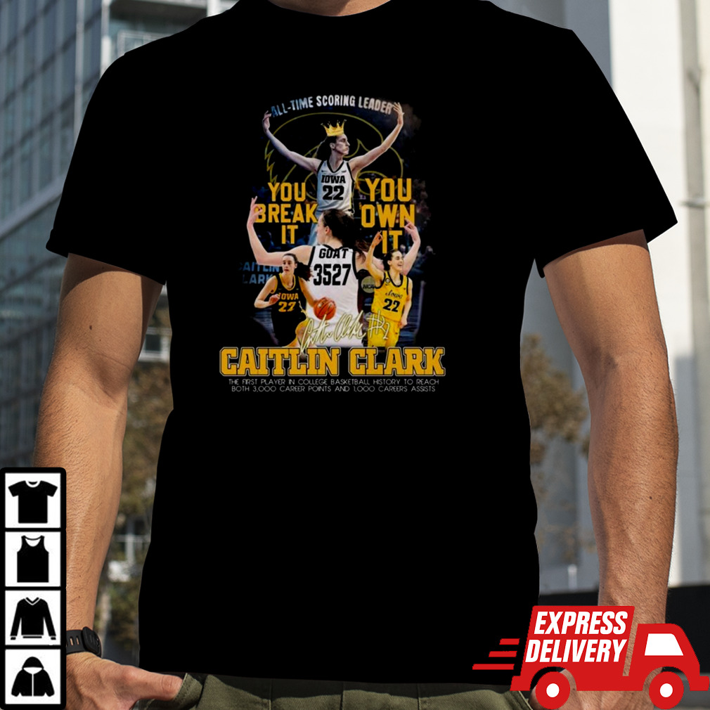 Caitlin Clark Iowa Hawkeyes Basketball All Time Scoring Leader signature shirt