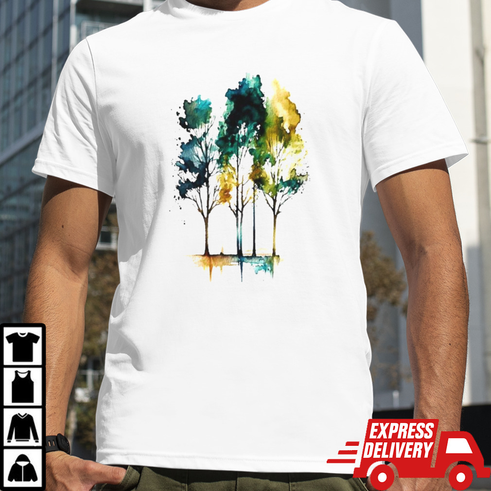 Watercolor Woodland Tree Painting Art T-Shirt